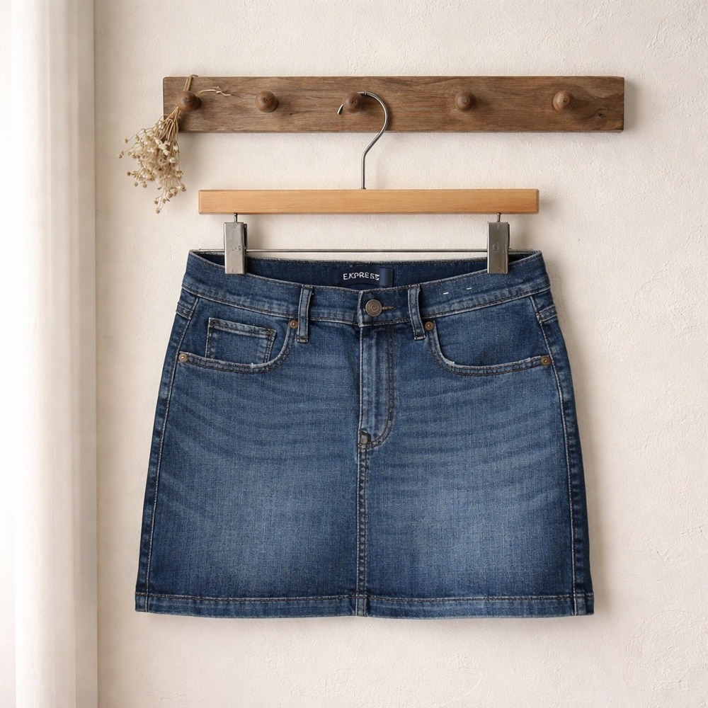 Express Straight Mini Skirt Womens 6 Blue Excellent Mid Rise Denim